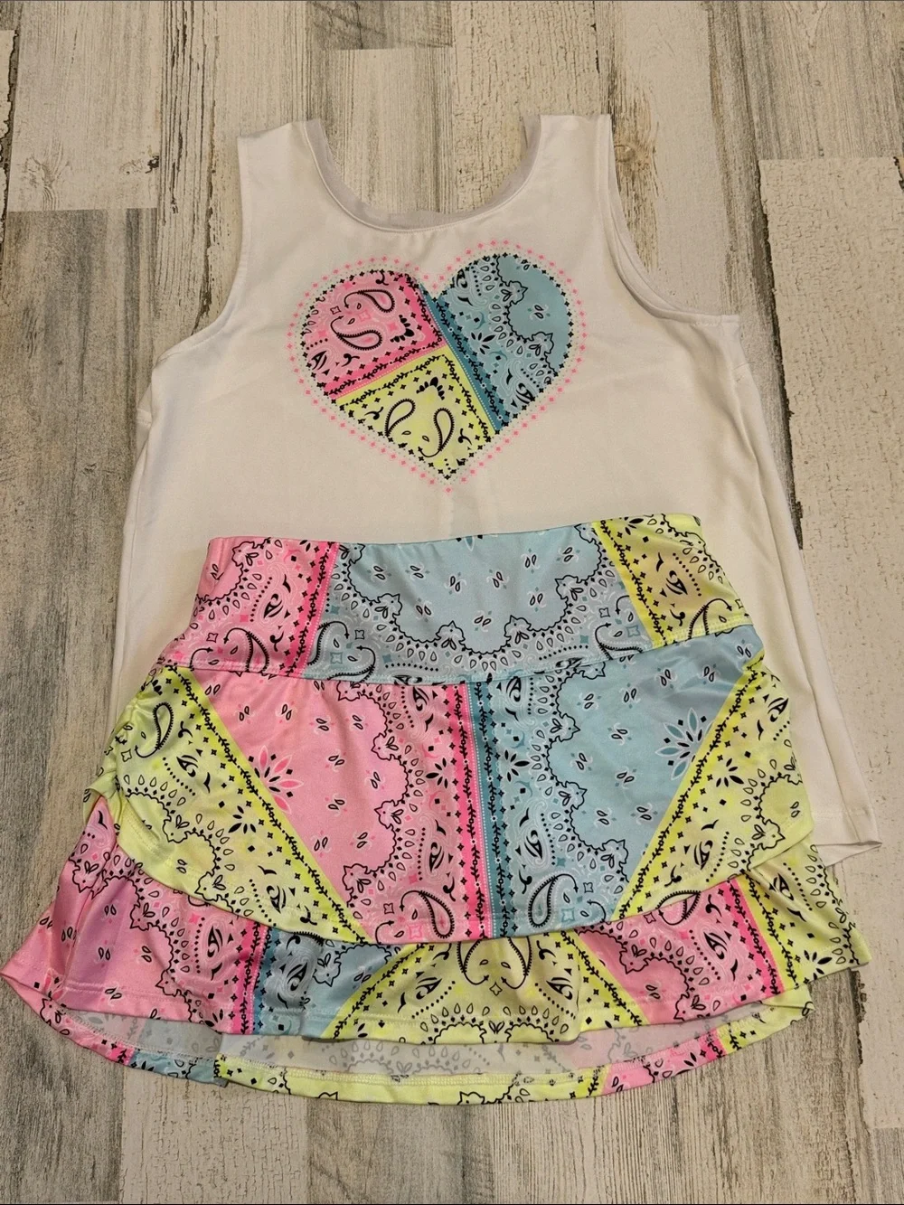 Kids Lucky in Love 2 pc. Bandana Halter Top Bright Pastel Skort Set L 1
